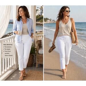 Chico’s White Pull-On Straight Leg Pants Size 12 Petite Chico's Size 2P Stretch